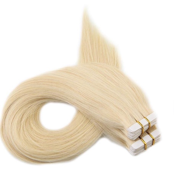 ✨2 18” PLATINUM Blonde HUMAN HAIR TAPE INS *NWT* - Picture 3 of 6